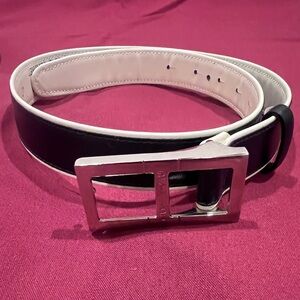 Iceberg Black and White Leather Belt with Silver Buckle